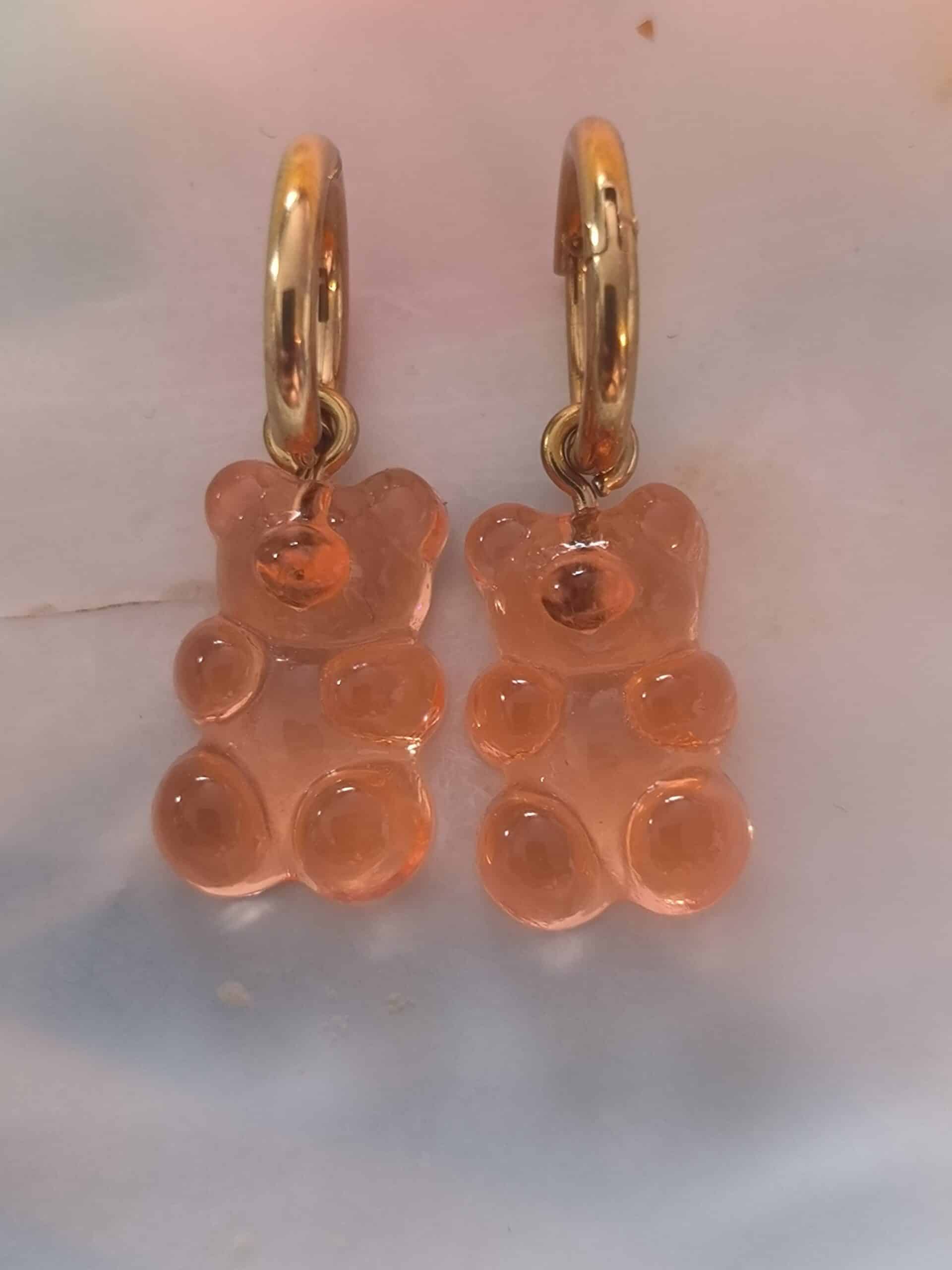 Boucle d'oreille nounours orange