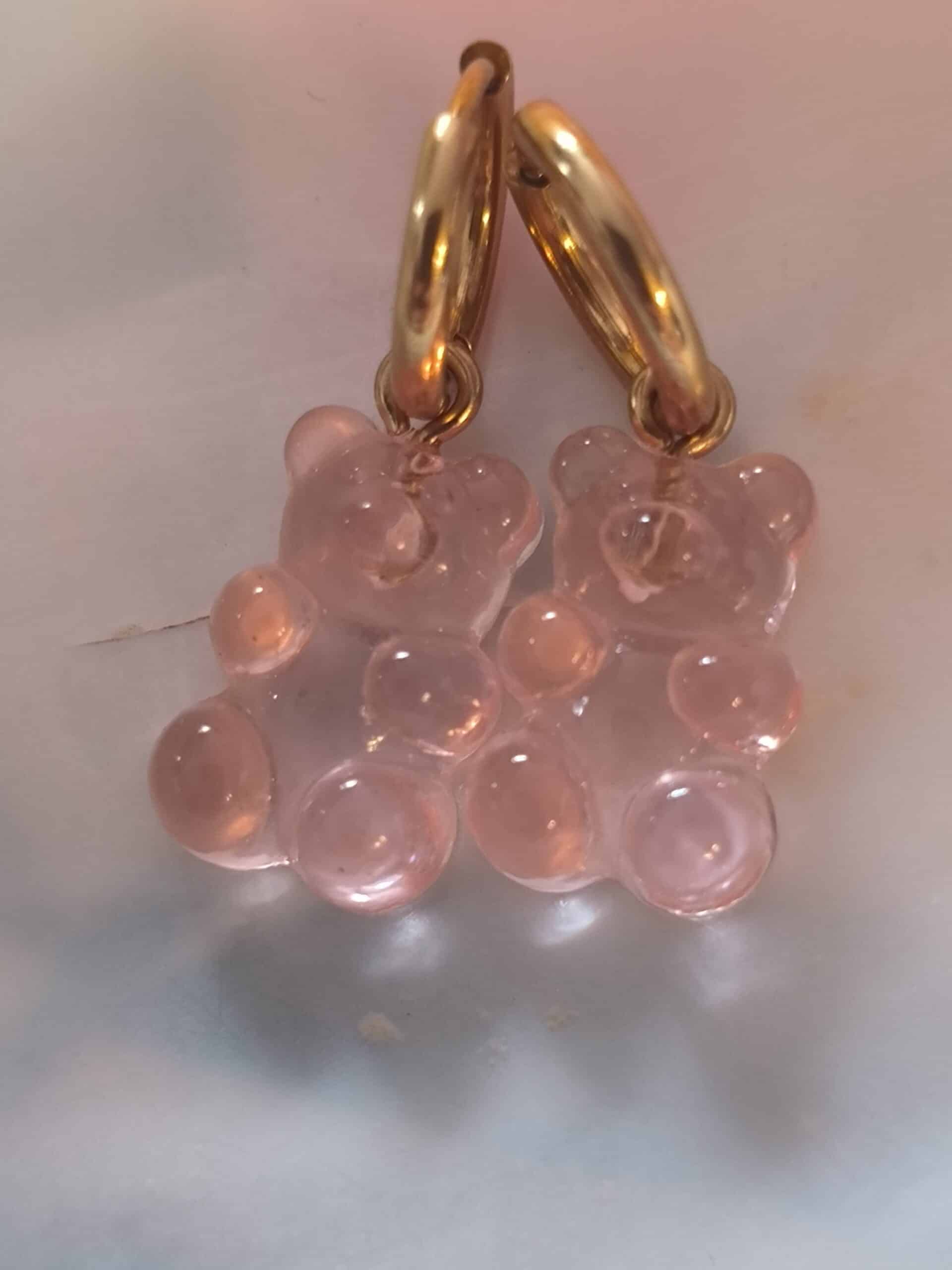 Boucle d'oreille nounours rose